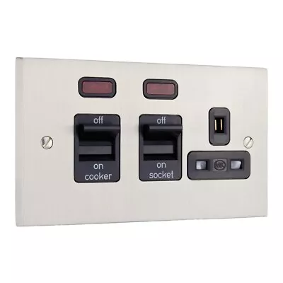 MK Alloy Brushed Nickel 45A Cooker DP Switch 13A Switched Socket Neon K5261BNIB • £39.95