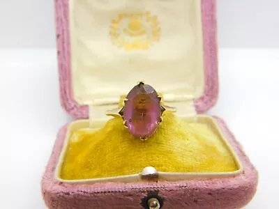 9ct Yellow Gold & Faceted Amethyst Dress Ring Antique C1930 Art Deco • £98