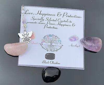 Love.Happiness. & Protection Crystal Gemstone Set.Healing Chakra Gift. • £6.49