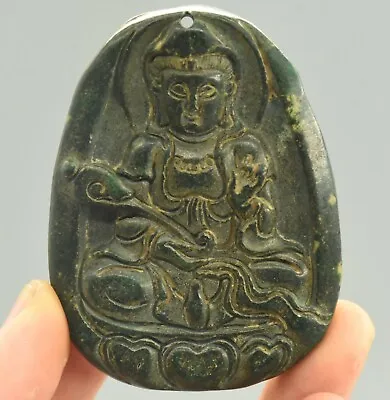 HongShan Culture Old Green Jade Kwan-yin Guanyin Guan Quan Yin Amulet Pendant • $25.80
