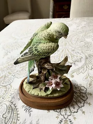 8” Vintage Andrea By Sadek Parakeet Bird Figurine With Andrea Wooden Base • $34.99