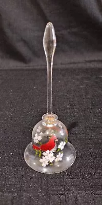 Vintage Clear Glass Bell With Floral Cardinal Red Bird Design 5 Inches Tall  • $5.10