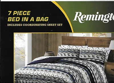 Remington 7 Piece Queen Comforter Sheet Set Reversible Moose Elk Canoe Paddles • $98.12