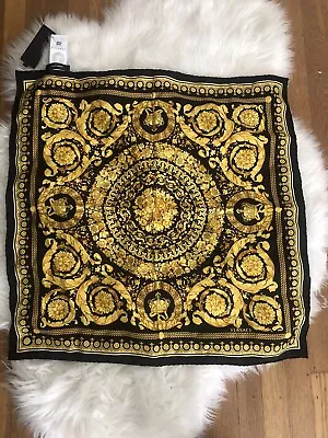 Versace Barocco Baroque Tribute Gold Print Logo Silk Square Scarf NWT $375 • $199.99