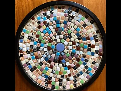 Vintage Ceramic Mosaic Tile Round Tray 11  Colorful  • $30