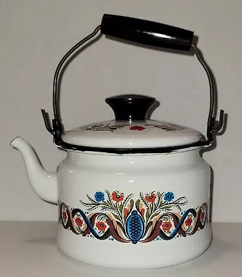 Vintage Enamel White  Country Dutch Farmhouse  Tea Pot / Kettle • $25.65