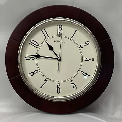 Vintage BULOVA Silent Sweep 12  Round Wood Frame Wall Clock. NICE Tested! • $34.99