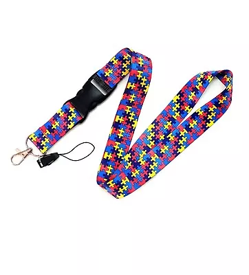 Autism Awareness Lanyard Badge Id Keychain Holder Puzzle  • $9.99