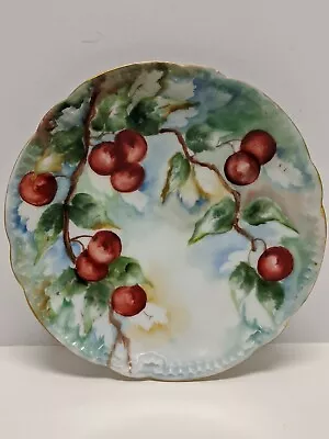 Vienna Austria Scalloped Cabinet Plate Red Cherry Cherries Tree Hand Painted. • $25