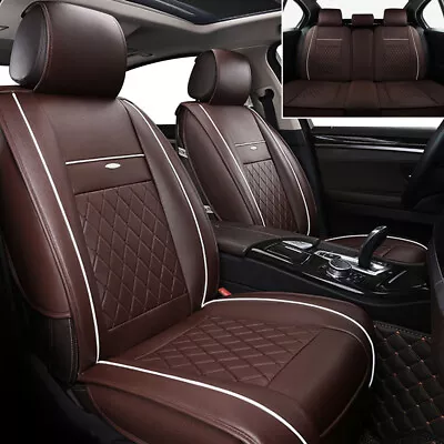 $65.99 • Buy Luxury Leather Car Seat Covers Full Set Front Rear Cushion Universal Adjustable