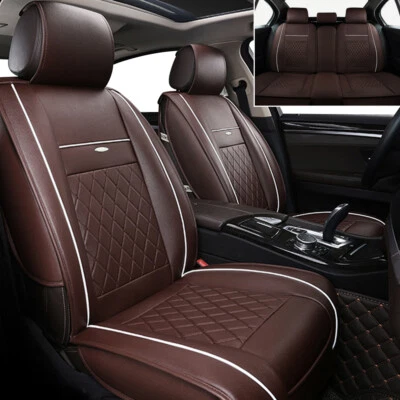 $65.99 • Buy Luxury Leather Car Seat Covers Full Set Front Rear Cushion Universal Adjustable
