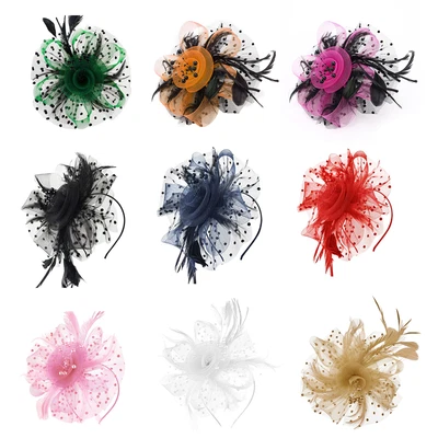 $15.39 • Buy Large Flower Feather Hair Hat Fascinator Headband Clip Wedding Royal Ascot Race