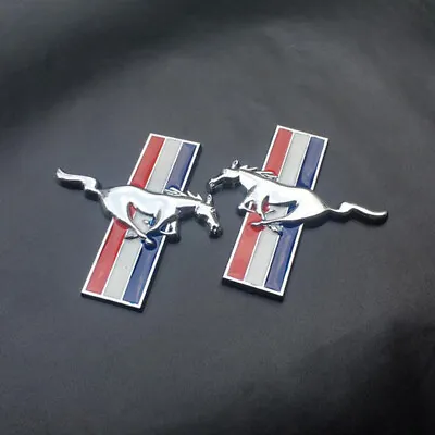 2PC Silver Running Horse Side Fender Metal Badge Emblem Sticker For Ford Mustang • $11.99