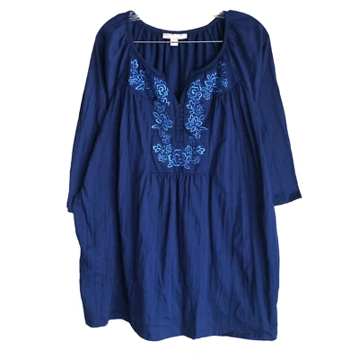 Woman Within Women's Boho Peasant Top Blouse Plus 1X 22/24 Floral Embroidered • £33.11