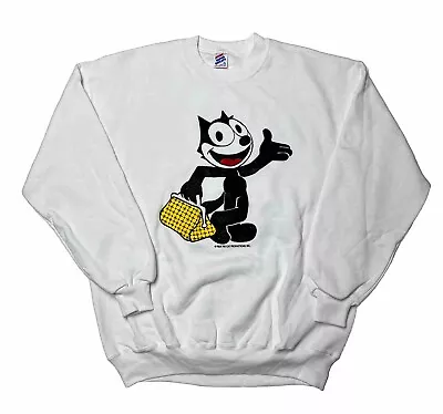 NWOTS Vintage Felix The Cat Sweatshirt USA SZ XL White Crewneck Jerzees Tag 90s • $50