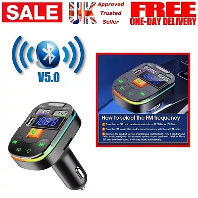 Car Wireless Bluetooth 5.0 FM Transmitter MP3 Player USB Car Charger Adapter UK • £10.99