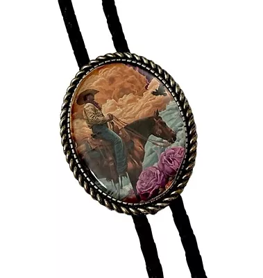 Western Cowboy On A Horse Bolo Tie - Personalized Cord Color length  And Tips • $9.99