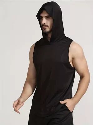 Men’s Black -breathable-lightweight Sleeveless Mesh Workout Hoodie • $8.99