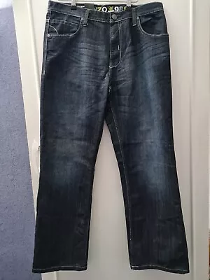 Men's ENZO ZE 989 Straight Leg Dark Blue Button Fly Jeans Size 34 S Regular Fit • £9.99