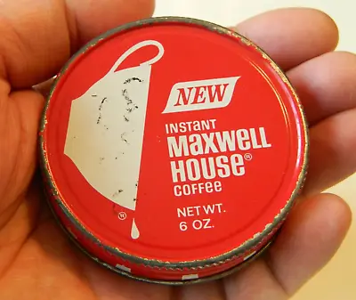 Vintage 1960's Instant Maxwell House Coffee NET WT. 6 OZ. Tin Jar Lid • $8