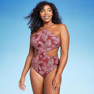 Women's Cut Out Halter One Piece Swimsuit - Shade & Shore • $7.99