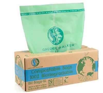 New Greener Walker 6L-150 Bags Compostable Biodegradable Bin Liners Food Waste • £14.99