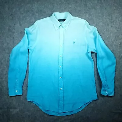 Ralph Lauren Linen Shirt Mens Medium Blue Ombre Button Down Preppy Vacation • $50.45