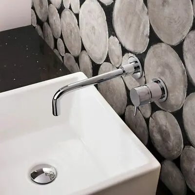 Miley Basin Sink Chrome Modern Brass Bathroom Wall Mounted Tap • £32.99