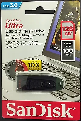 SanDisk 128GB Cruzer Ultra USB 3.0 100MB/s Flash Pen Drive SDCZ48-128G-U46 • $13.99