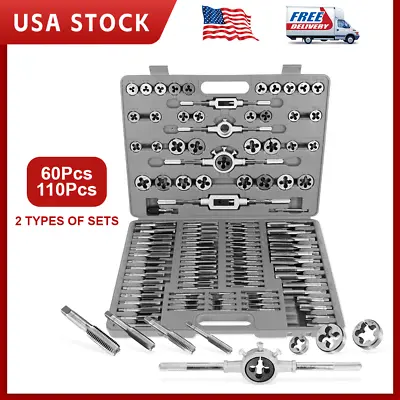 SAE & Metric Tap And Die Set Rethreading Tool Kit With Storage Case 60/110Pcs • $38.99