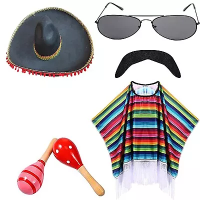 Adult Fake Mustache Maracas Prop Lightweight Mexican Costume Set Sunglasses • $24.17