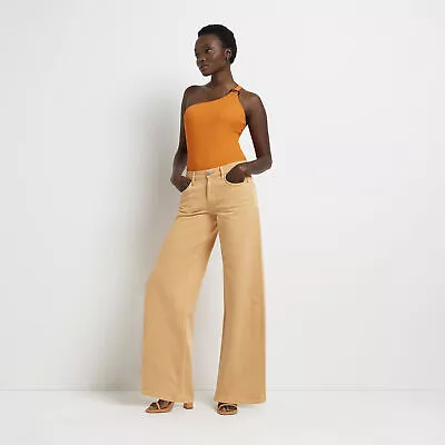 £7 • Buy River Island Womens Wide Leg Jeans Orange Low Rise Trousers Pants