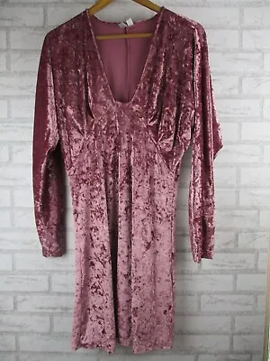 $29 • Buy ASOS Womens A-line Dress Pink Velvet UK14 Long Sleeve V-neck