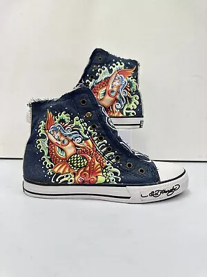 VTG Y2K Don Ed Hardy High Top Laceless Mermaid Slip On Shoes Women's Size 8 • $45