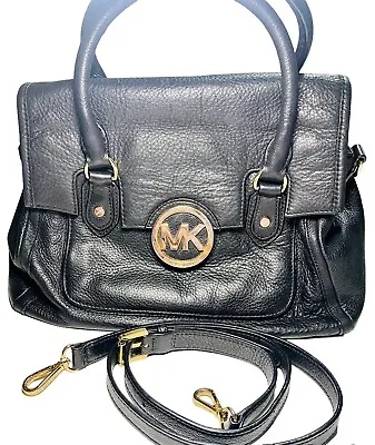 Michael Kors Margo Black Shoulder Satchel Pebble Leather Handbag Crossbody Strap • $65.99