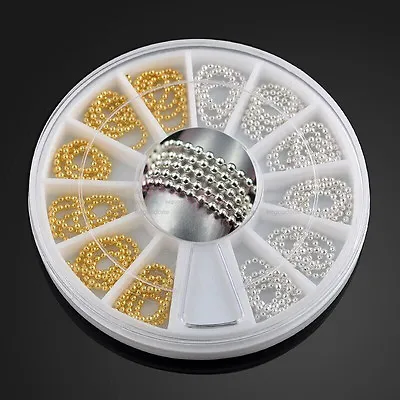 12 Pc Gold Silver Nail Art Ball Chains Decoration 3D Metallic Ball Strip +Wheel • $2.99
