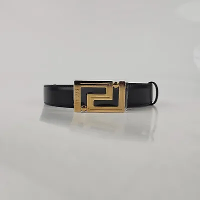 Versace Greca Men's Black/Gold 30mm Leather Belt New • $349