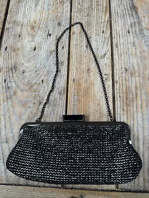 Elegant ACCESSORIZE Metallic SIlver Woven Raffia Chainmail CLUTCH BAG With Chain • £4.99