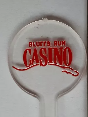 Vintage Swizzle Stir Olive Pick Bluffs Run Casino 4  Clear Plastic Advertising • $7.99