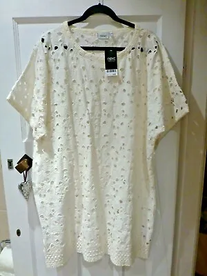 Bnwt Next Cream Cotton Cover Up Knee Length Dress Lace Effect Holes Size 22 • £55
