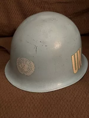 Vintage 1950’s UN United Nations Peacekeepers Helmet And Liner Blue Military  • $249.99