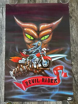 DEVIL RIDER Vintage Poster Motorcycle Biker Reaper 1980's Mancave Garage Shop • $32