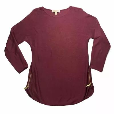 MICHAEL KORS Sweater Sz S Burgundy Knit Gold Metal Zippers  • $29