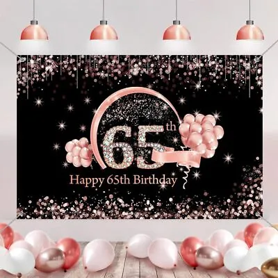 Tecreo Happy 65th Birthday Decorations Backdrop Banner For Lady/Women Happy 6... • £9.37