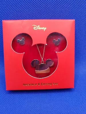 Disney Mickey Mouse Head Ears Gold Toned Necklace And Earrings Set With Box • $12.95