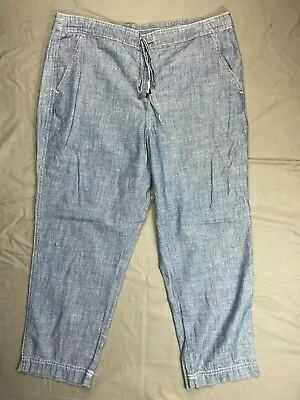 J Crew Lightweight Elastic Waist Cotton Chambray Crop Pants. Linen Look. LP EUC • $21.99