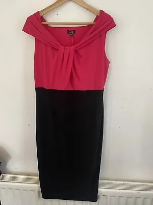 Magisculpt Size 16 Pink Black Shaping Slimming Bodycon Knee Length Sexy Dress • £14