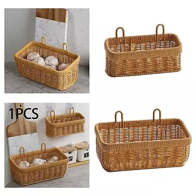 Wall Hanging Storage Basket Container Multifunctional With Handle Woven Kitchen • £10.13