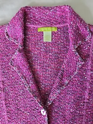 Sigrid Olsen Women Size Medium Pink  Silver Highlights Knit Cardigan Sweater  • $16.75