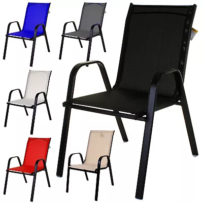 Textoline Bistro Chairs Stack Outdoor Garden Patio Dining Furniture Cream/black • £59.99